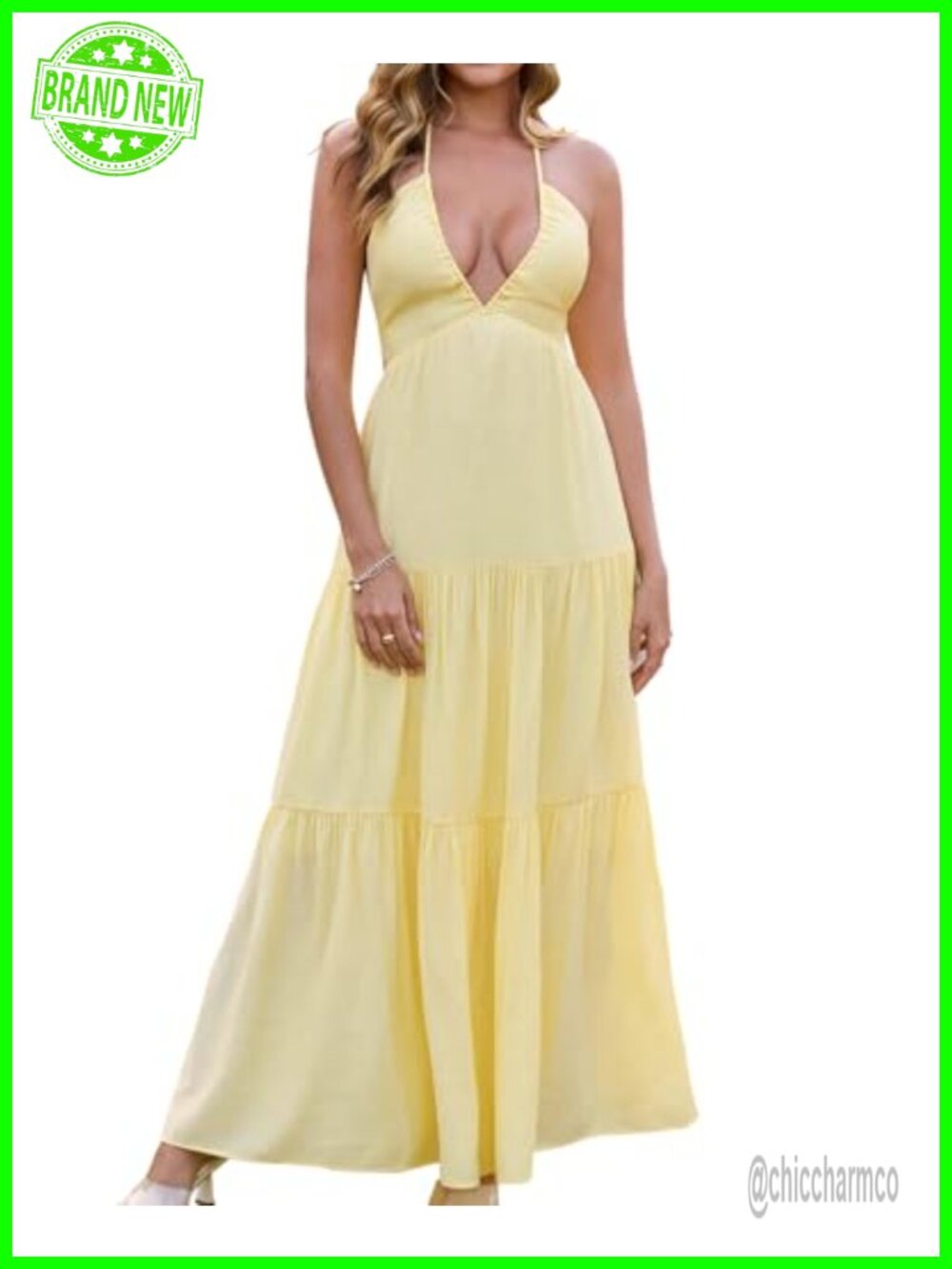 Sleeveless Halter Maxi Dress Viscose Blend Beach Wedding Guest Sundress